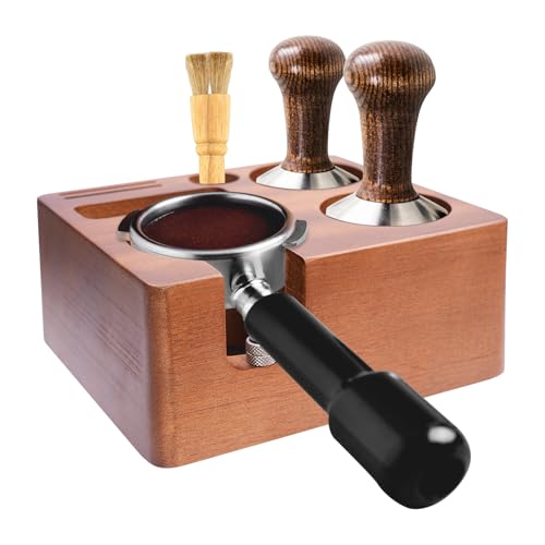 Multifunktionale Kaffeestampfstation aus Holz mit Portafilter-Halter,3-Loch Design, rutschfeste Silikonmatte von Jerool