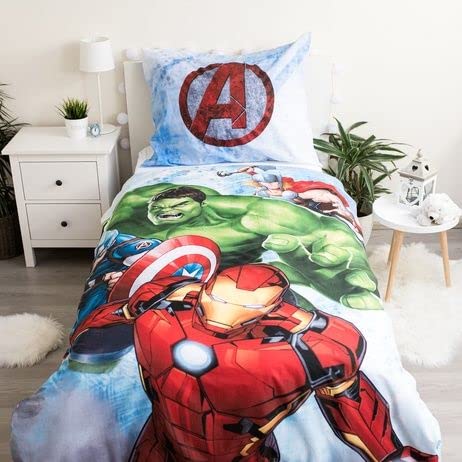 Jerry Fabrics F - Bettwäsche – Avengers – 2-teilig – für Kinder – Bettbezug – wendbar – 140 x 200 cm – Kissenbezug – 70 x 90 cm – 100 % Baumwolle von Jerry Fabrics F