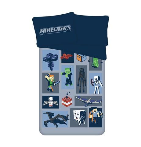 Jerry Fabrics F - Bettwäsche – Minecraft – 2-teilig – Kinder – Bettbezug – 140 x 200 cm – Kissenbezug – 70 x 90 cm – 100 % Baumwolle von Jerry Fabrics F