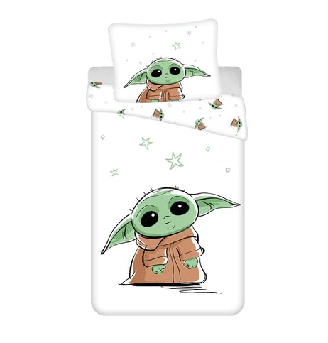 Jerry Fabrics F Bettwäsche – Star Wars – Baby Yoda – 2-teilig – Kinder – Bettbezug – wendbar – 140 x 200 cm – Kissenbezug – 70 x 90 cm – 100 % Baumwolle von Jerry Fabrics F