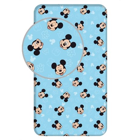 Jerry Fabrics F Spannbettlaken – Mickey Mouse – Blau – 1 Stück – Kinder – für Einzelbetten – elastische Ecken – 90 x 200 cm – 100 % Baumwolle von Jerry Fabrics F