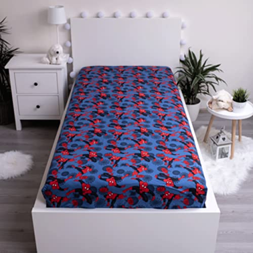 Jerry Fabrics F - Spannbettlaken – Spiderman – Blau – 1 Stück – Kinder – 1 Person – elastische Ecken – 90 x 200 cm – 100 % Baumwolle – Geschenkidee von Jerry Fabrics F