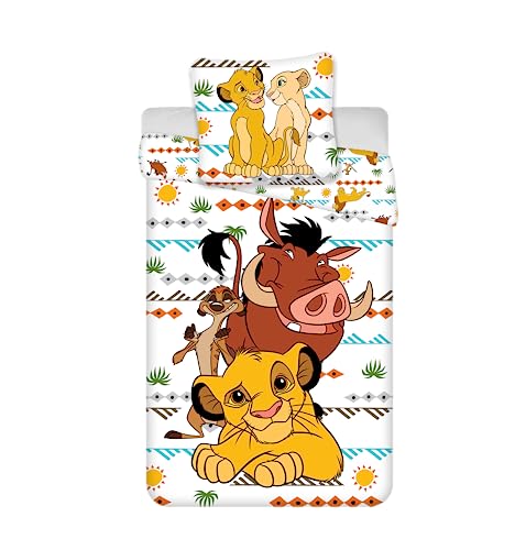 Jerry Fabrics Bettwäsche Der König der Löwen Afrika, 100 % Baumwolle, Bettbezug Disney 140 x 200 cm + Kissenbezug 65 x 65 cm, Simba, Timon und Pumba von Jerry Fabrics