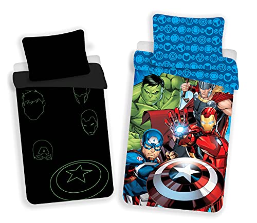 Jerry Fabrics Bettwäsche Set Avengers Leuchtend im Dunkeln, Größe: 140 x 200 cm, 70 X 90 cm, 100% Baumwolle von Jerry Fabrics