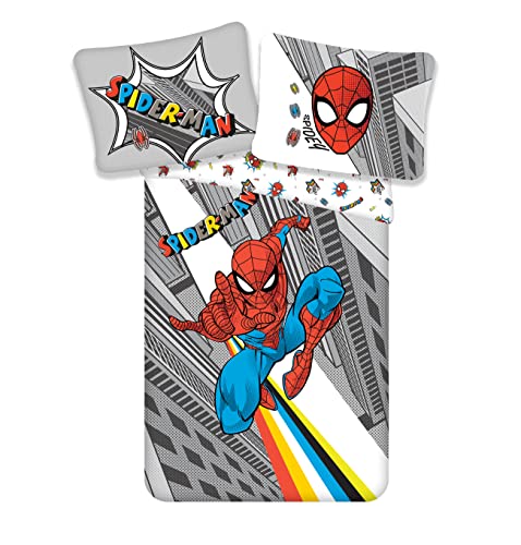 Jerry Fabrics Marvel Spiderman 2-Piece Bed Linen Set Size: 140 x 200 cm, 70 x 90 cm, 100% Cotton, Multi-Coloured von Jerry Fabrics