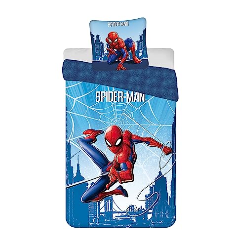 Bettwäsche Spiderman, blau, wendbar, 100 % Baumwolle, Bettbezug 140 x 200 cm + Kissenbezug 65 x 65 cm von Jerry Fabrics