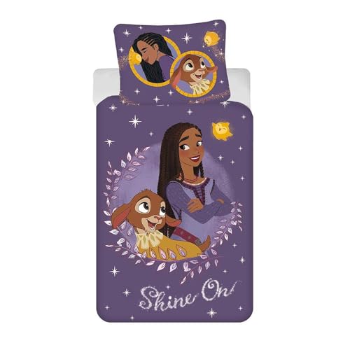 Disney Wish Shine on – Bettwäsche-Set für Einzelbett, Bettbezug und Kissenbezug, 100 % Baumwolle, EU-Größe von Jerry Fabrics