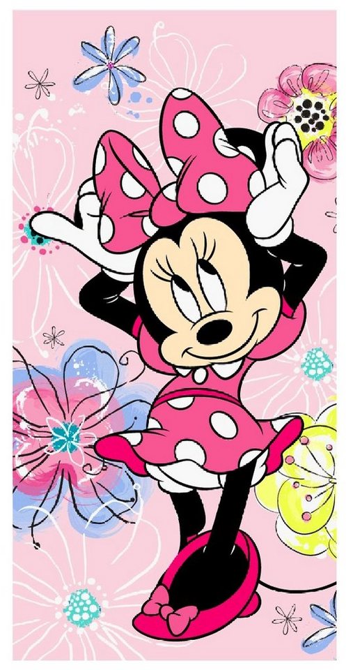 Jerry Fabrics Badetuch Disney Minnie Maus Handtuch Badetuch Blumen 70 x 140 cm Baumwolle, Frottee (1-St) von Jerry Fabrics