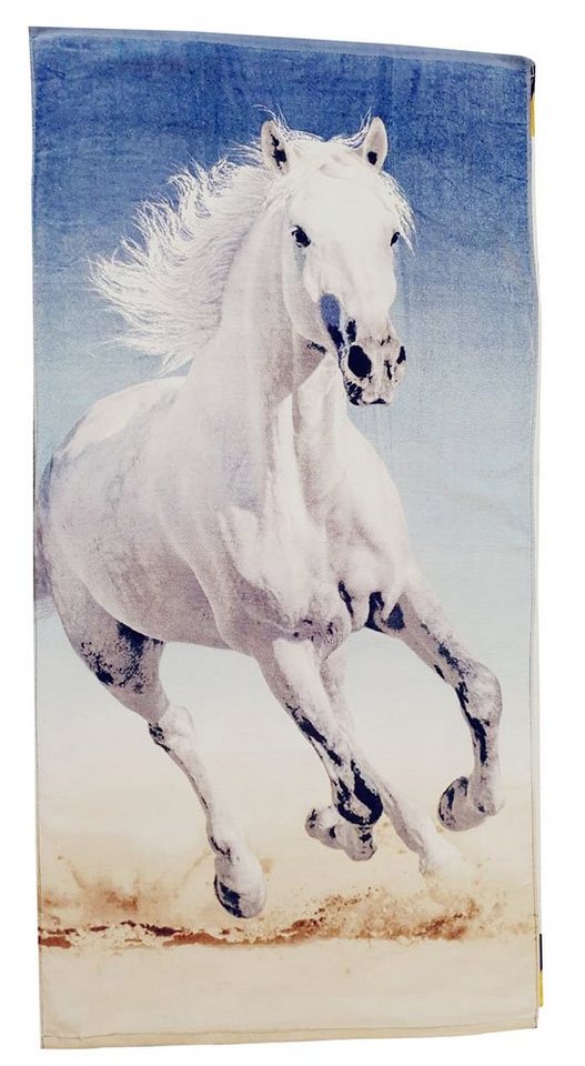 Jerry Fabrics Handtuch Schimmel-Hengst galoppiert am Strand Pferd, Frottee (1-St) von Jerry Fabrics