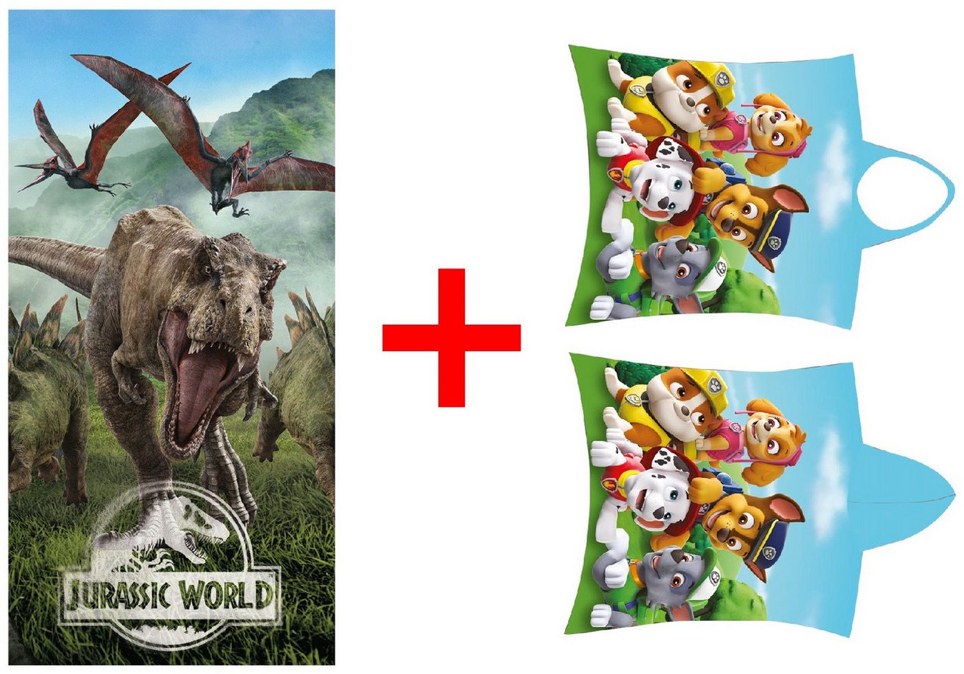Jerry Fabrics Handtücher Jurassic World T-Rex + Paw Patrol Handtuch, Badeponcho 2er-Set, Frottee (2-St) von Jerry Fabrics