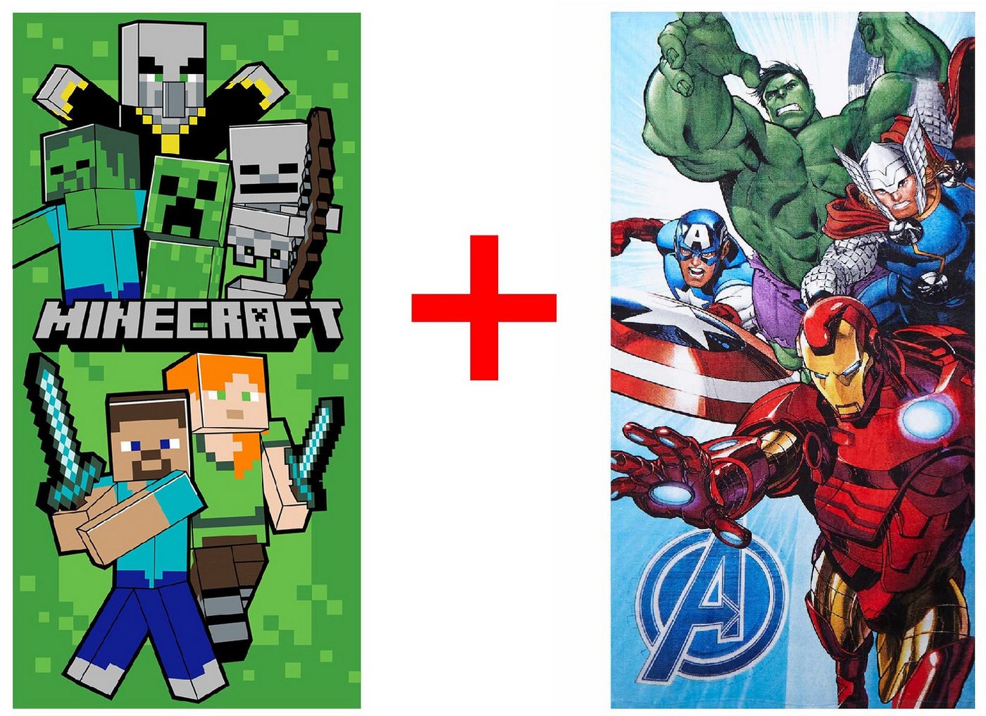 Jerry Fabrics Handtücher Minecraft + Marvel Avengers Strandtuch Handtuch 70x140cm 2er-Set, Frottee (2-St) von Jerry Fabrics
