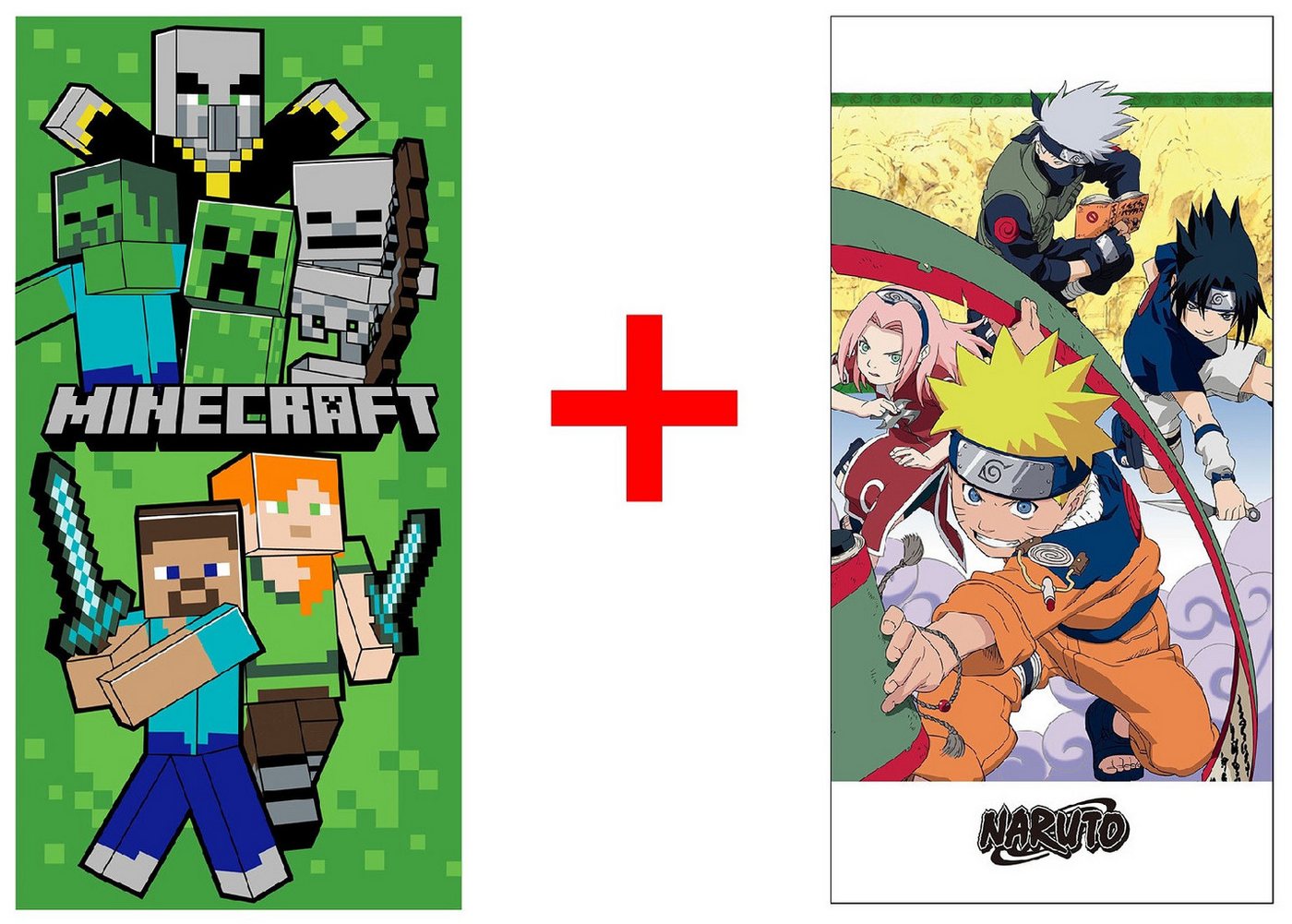 Jerry Fabrics Handtücher Minecraft + Naruto Badetuch Strandtuch Handtuch 70x140cm 2er-Set, Frottee (2-St) von Jerry Fabrics