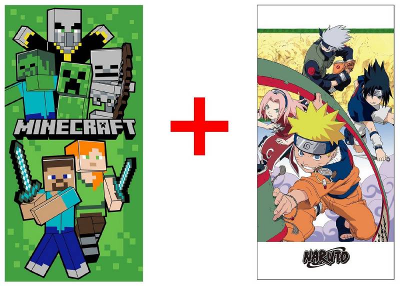 Jerry Fabrics Handtücher Minecraft + Naruto Badetuch Strandtuch Handtuch 70x140cm 2er-Set, Frottee (2-St) von Jerry Fabrics