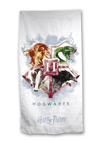 Jerry Fabrics Harry Potter Hogwarts Wappen Weiß Duschtuch Strandtuch Badetuch 70 x 140 cm von Jerry Fabrics