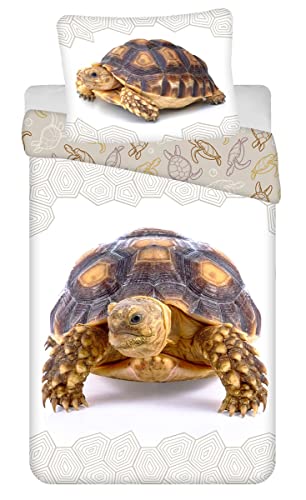 Jerry Fabrics Kinder Bettwäsche mit Wendemotiv Schildkröte mit Panzermuster Bettdeckenbezug 140x200 cm, Kopfkissenbezug 70x90 cm, 100 % Baumwolle mit Reißverschluss von Jerry Fabrics