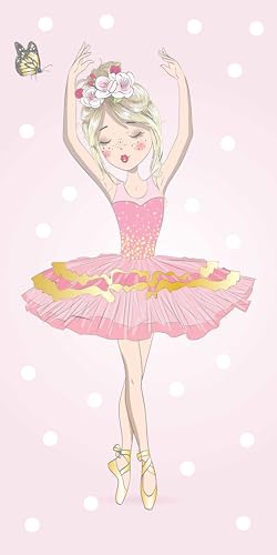 Jerry Fabrics Kinder Handtuch Strandtuch Badetuch Ballerina Tänzerin im Tütü,rosa, 70 x140 cm, 100% Baumwolle von Jerry Fabrics