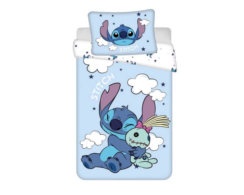 Jerry Fabrics Kinderbettwäsche Lilo & Stitch Set 100x135 + 40x60 cm Baumwolle Wolkenmotiv, Baumwolle von Jerry Fabrics