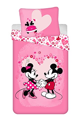 Jerry Fabrics Mickey and Minnie Love Bettwäsche-Set 140 x 200 cm + Kissenbezug 70 x 90 cm, Polyester von Jerry Fabrics