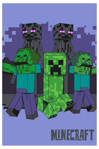 Jerry Fabrics Mincecraft Fleecedecke Tagesdecke Creeper Zombie Enderman 100 x 150 cm 100% Polyester von Jerry Fabrics