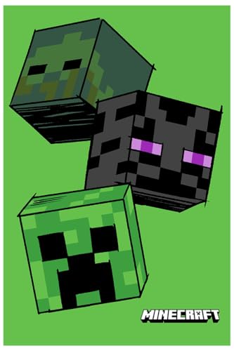 Jerry Fabrics Minecraft Fleecedecke Kinderdecke Creeper Zombie Enderman Grün 100 x 150 cm 100% Polyester von Jerry Fabrics