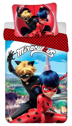 Jerry Fabrics Miraculous Ladybug und Cat Noir Kinderbettwäsche Mehrfarbig Bettdecke 140 x 200 cm Kopfkissen 70 x 90 cm 100% Baumwolle von Jerry Fabrics