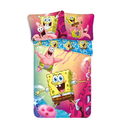 Jerry Fabrics Spongebob SBOB19BS049 Kinderbettwäsche Sponge Bob Schwammkopf, 2 Stück, 140x200 cm + 70x90 cm von Jerry Fabrics