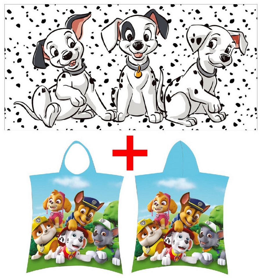 Jerry Fabrics Strandtücher 101 Dalmatiner + Paw Patrol Handtuch, Badeponcho Hunde 2er-Set, Frottee (2-St) von Jerry Fabrics
