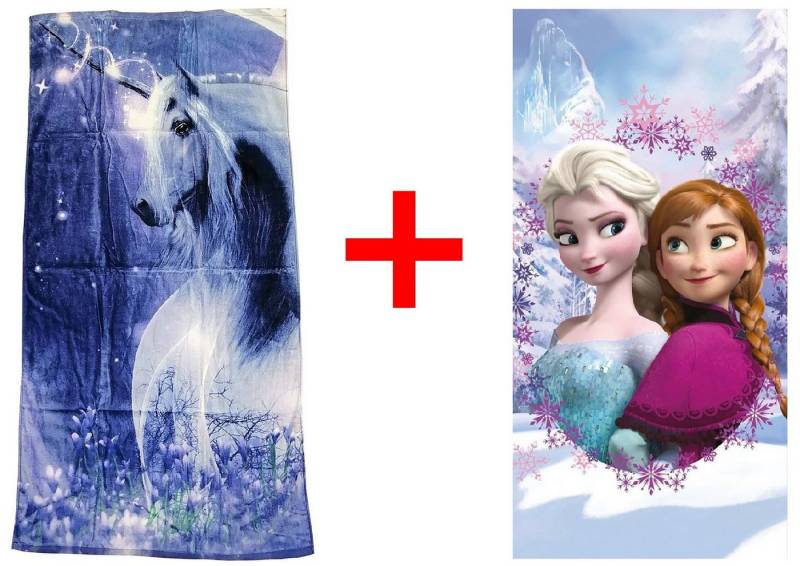 Jerry Fabrics Strandtücher Einhorn Frozen Anna Elsa Handtuch Strandtuch 70x140cm 2er-Set, Frottee (1-St) von Jerry Fabrics