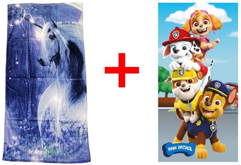 Jerry Fabrics Strandtücher Einhorn Paw Patrol Hunde Badetuch Strandtuch 70x140cm 2er-Set, Frottee (1-St) von Jerry Fabrics