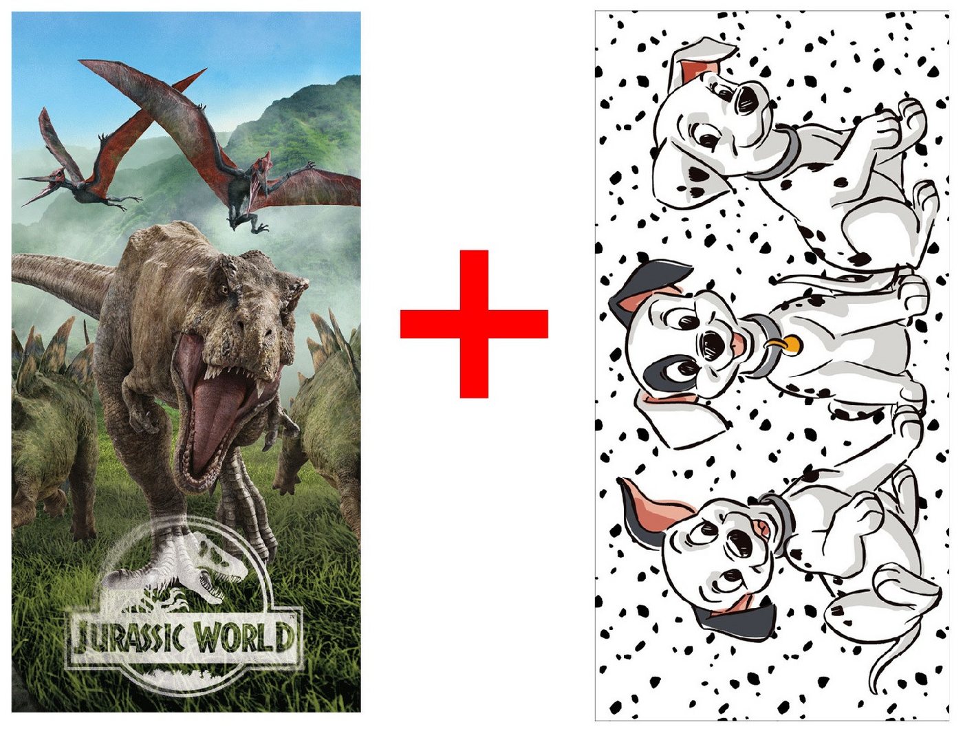 Jerry Fabrics Strandtücher Jurassic World T-Rex 101 Dalmatiner Handtücher 2er-Set 70x140cm, Frottee (1-St) von Jerry Fabrics