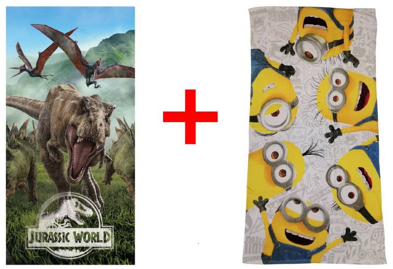Jerry Fabrics Strandtücher Jurassic World T-Rex Minions Stuart 2er-Set Handtuch 70x140cm, Frottee (1-St) von Jerry Fabrics