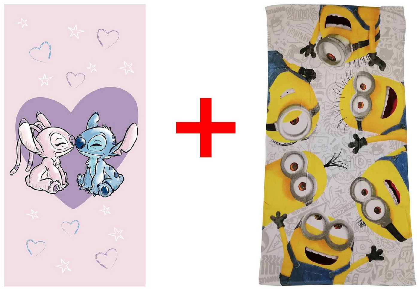Jerry Fabrics Strandtücher Lilo und Stitch + Minions Strandtuch Handtuch, 70 x 140 cm, 2er-Set, Frottee (2-St) von Jerry Fabrics