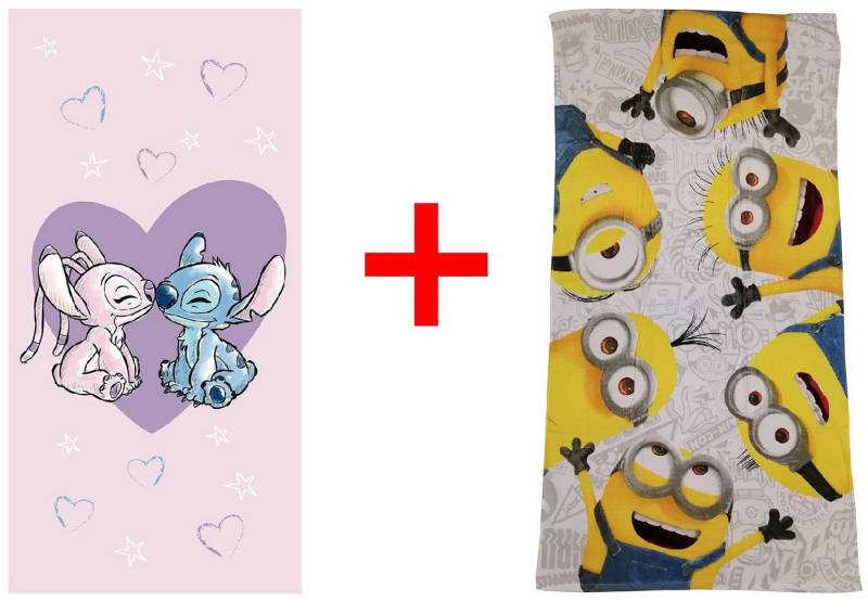 Jerry Fabrics Strandtücher Lilo und Stitch + Minions Strandtuch Handtuch, 70 x 140 cm, 2er-Set, Frottee (2-St) von Jerry Fabrics
