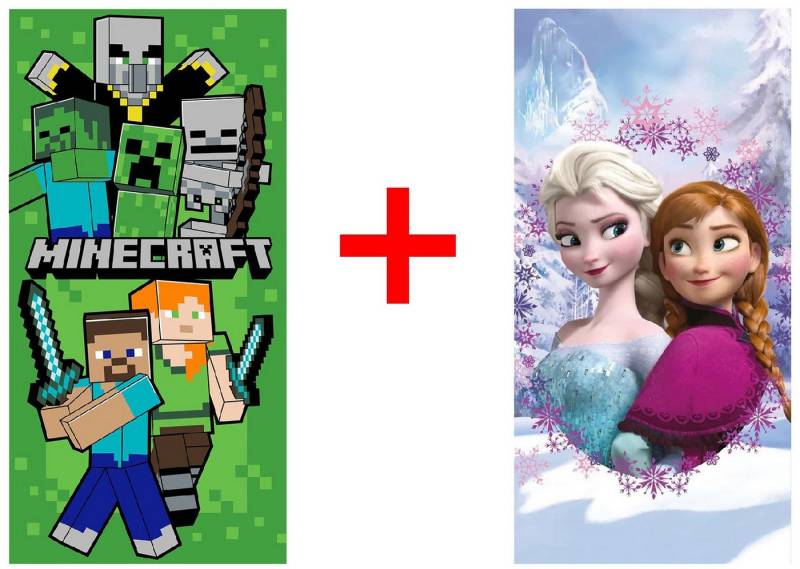 Jerry Fabrics Strandtücher Minecraft + Frozen Anna Elsa Strandtuch Handtuch 70x140cm 2er-Set, Frottee (2-St) von Jerry Fabrics