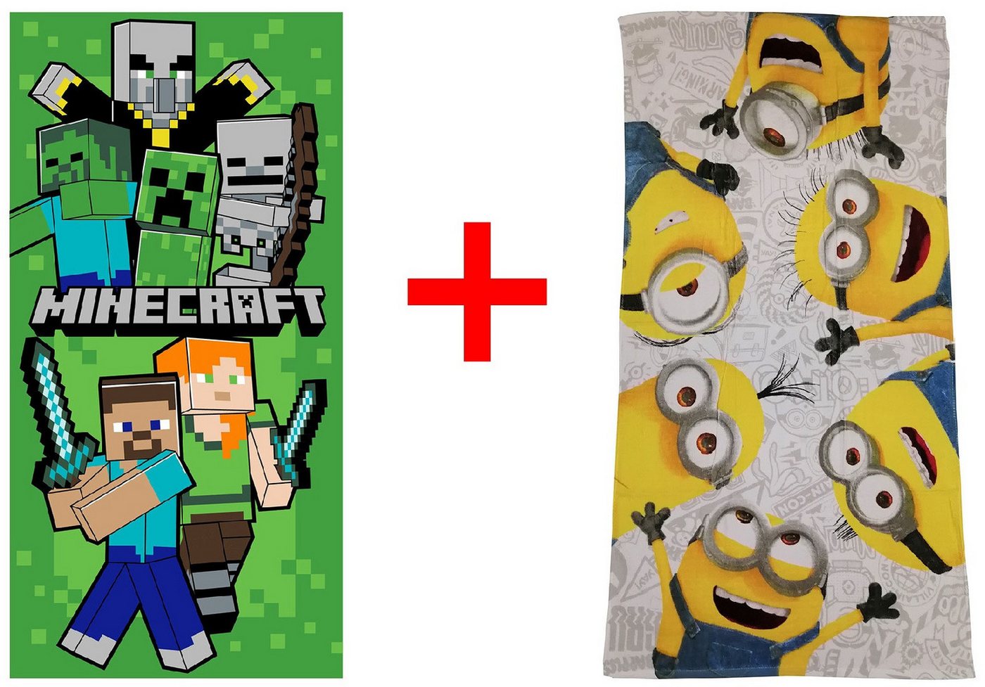 Jerry Fabrics Strandtücher Minecraft + Minions Strandtuch Handtuch 70x140 cm - 2er-Set, Frottee (2-St) von Jerry Fabrics