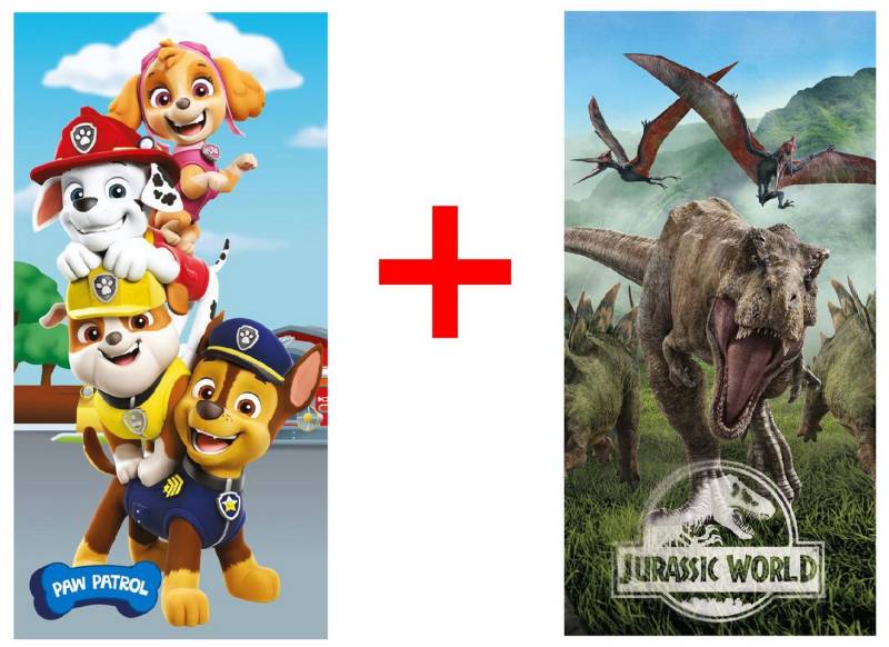 Jerry Fabrics Strandtücher Paw Patrol Jurassic T-Rex World Handtuch 70x140cm 2er-Set, Frottee (1-St) von Jerry Fabrics
