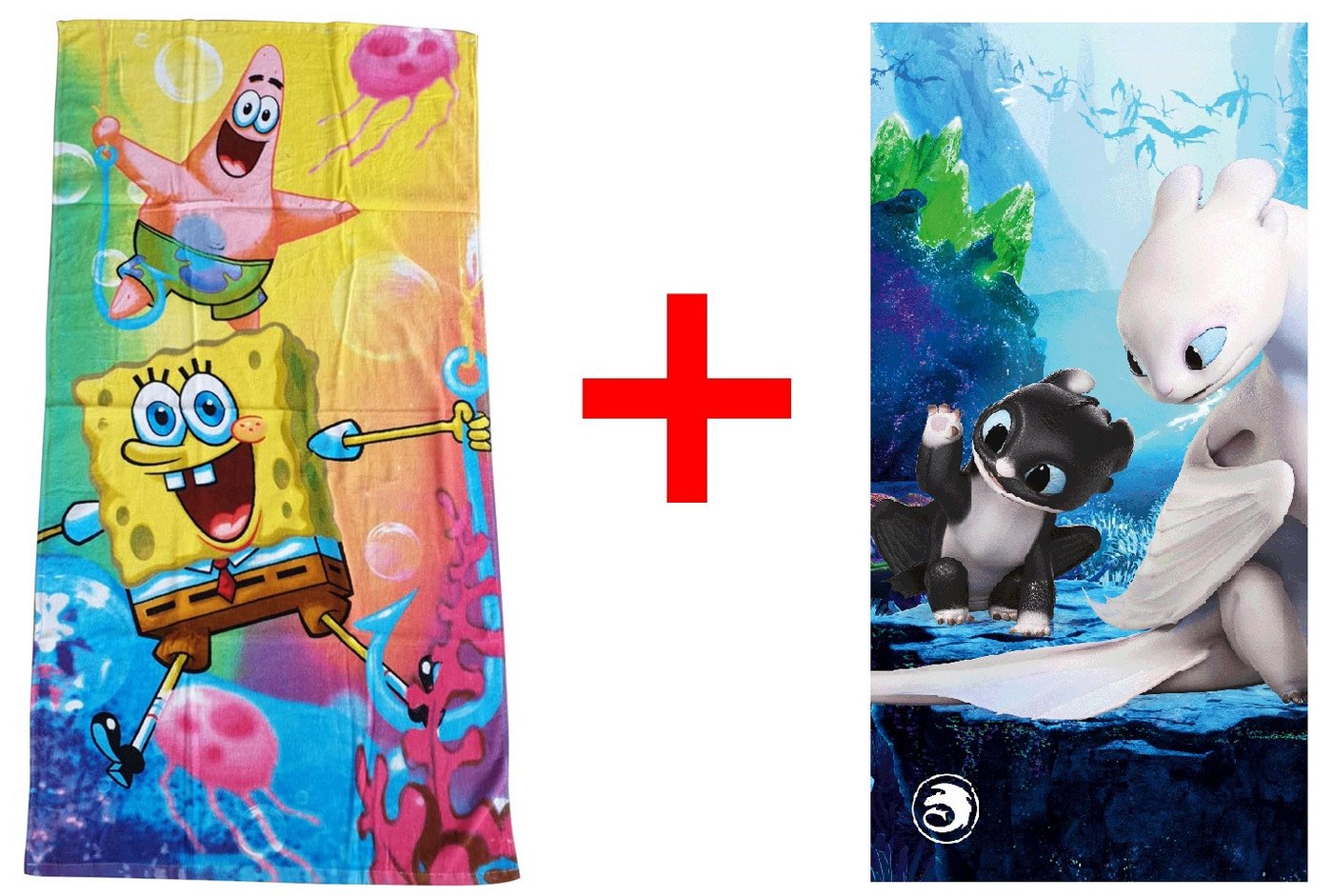 Jerry Fabrics Strandtücher SpongeBob Schwammkopf Drachen 2er-Set Handtuch 70x140cm, Frottee (1-St) von Jerry Fabrics