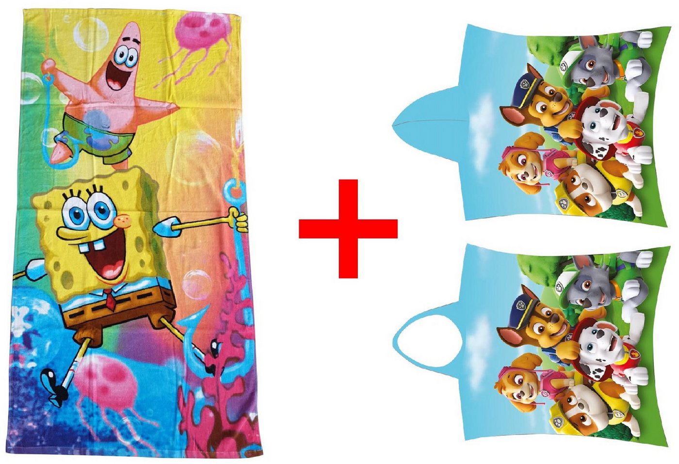 Jerry Fabrics Strandtücher SpongeBob Schwammkopf Paw Patrol Handtuch Badeponcho 2er-Set, Frottee (2-St) von Jerry Fabrics