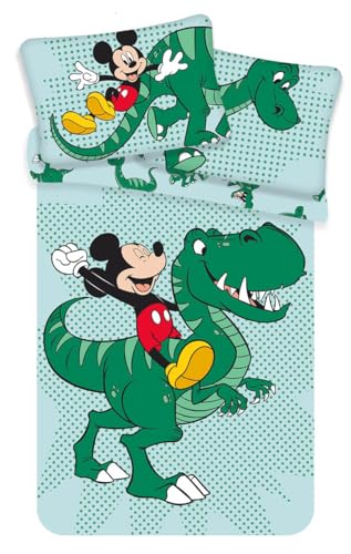 Kinderbettwäsche Dinosaurier - Disney Dinosaurier Kleinkind Bettwäsche mit Mickey Maus - Dinosaurier-Bettwäsche, wendbar - Mickey Maus Bettwäsche Größe 100 x 135 cm, 40 x 60 cm von Jerry Fabrics
