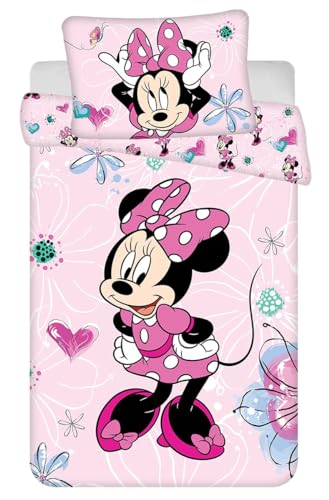 Minnie Mouse Bettwäsche Set Minnie Maus Flowers 02" Baby Bettwäsche 100x135 + 40x60 cm, 100% Baumwolle von Jerry Fabrics