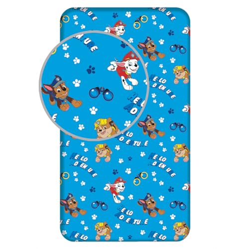 Paw Patrol Spannbettlaken für Kinder, 90 x 200 cm, offizielle Paw Patrol Bettwäsche, weiche und atmungsaktive Baumwolle, rutschfestes Spannbetttuch für Kinderbetten, lebendig und bequem für Jungen und von Jerry Fabrics