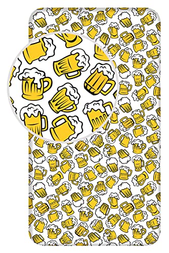 Spannbettlaken Spannbetttuch Bettlaken Bier lustig Bierkrug Bierglas weiß, Comic, 90 x 200 cm + 25 cm, 100% Baumwolle von Jerry Fabrics