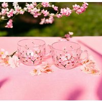 Kirschblüten-Teetassen Rosa Tassen Blumen-Teetasse Für Sie Teetassen Kaffeetassen Niedliche Tasse Glas-Teetasse Muttertagsgeschenk Mama von JerseyArtGlass