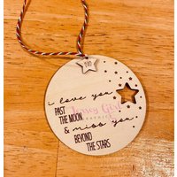 Ich Liebe Dich Zum Mond Holz Weihnachtsschmuck Personalisiertes Geschenk in Liebevoller Erinnerung Engel Verlust Geliebter Mensch Miss You Beyond von JerseyGirlGraphicsCo