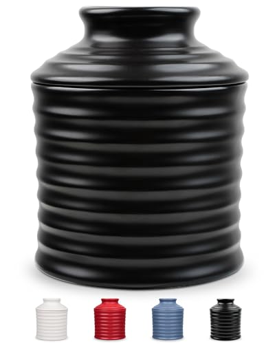 JERSINWEI Butterdose Keramik,Französische Butterglocke mit Deckel und Wasserlinie für frische,streichfähige Butter – Original Torsade Design,mystisches Schwarz,In Geschenkbox Verpackt von Jersinwei