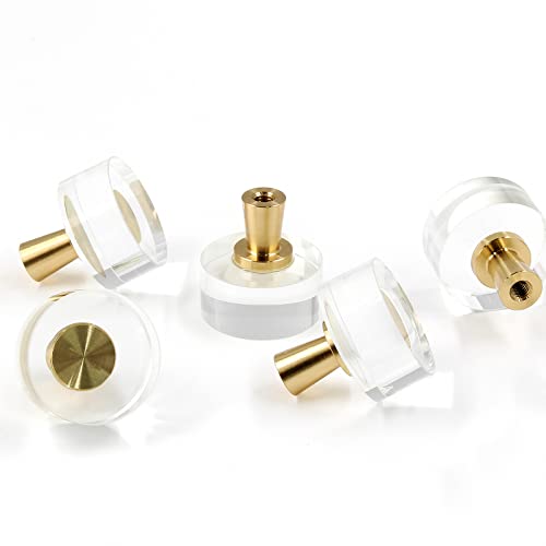 Jersvimc Runde Acryl-Knäufe für Küchenschränke, 6 Stück, goldfarben, Lucite und klares Glas, Kommodengriffe – Luxus-Möbelknöpfe aus massivem Messing von Jersvimc
