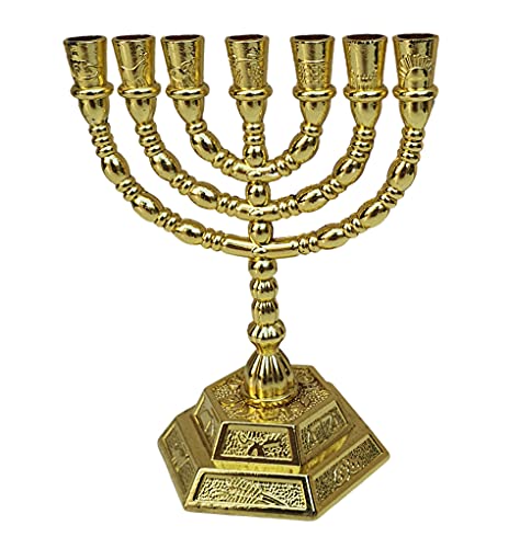 Jerusalem 12 Stämme Israels 7 Zweige Tempel Menora Gold 11,4 cm von Jerusalem