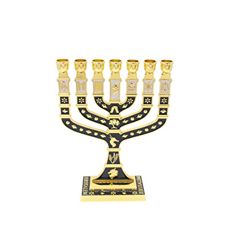 Jerusalem Große Emaille-Menora in Sterlingsilber mit dunkler Marineblau und Gold von 12 Stämmen Israels Jerusalem Große Emaille-Menora in Sterlingsilber mit dunkler Marineblau und Gold von 12 Stämmen Israels von Jerusalem