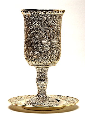 Shabbat Kiddush Becher Glas Metal Cup & Plate Silver Plated von Jerusalem