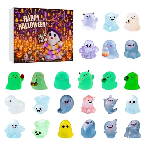 Jeruytgh Halloween Kalender Geist | Mit 24 Sammelgeistern Für 24 Tage - Deko Puppe Aus Harz Für Schreibtisch Und Geisterhaus - Gruseliges von Jeruytgh